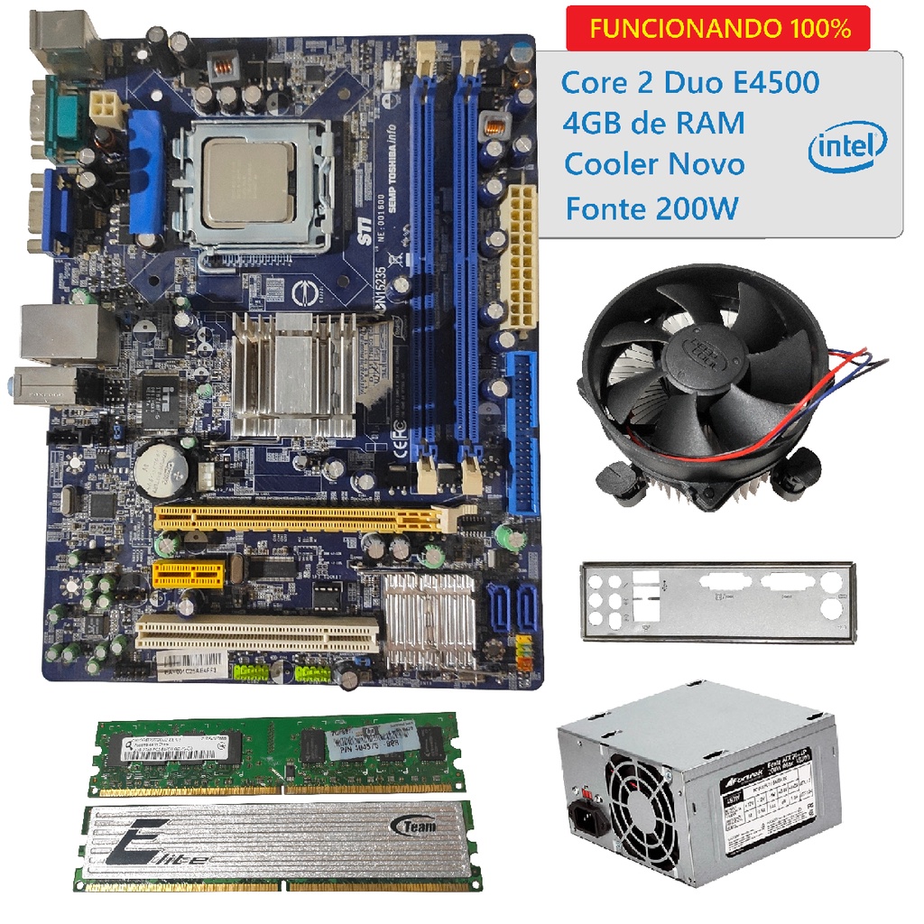 Kit Intel Core 2 Duo E4500 4GB Cooler Novo Fonte Espelho