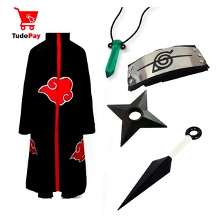 Kit Manto Akatsuki + Bandana renegada + Kunai + Shuriken Colar tsunade verde - Naruto