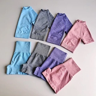 Conjunto De 2 Peças De Exercícios De Yoga Feminina Sem Costura Ginástica Esportiva Fitness Camisa De Manga Curta Crop Top High Waist Shorts Sport Suits