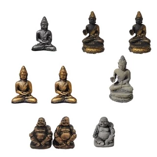 Miniaturas para terrário e mini jardim Buda Sidarta e Buda Monge da Felicidade kit 9 peças em resina