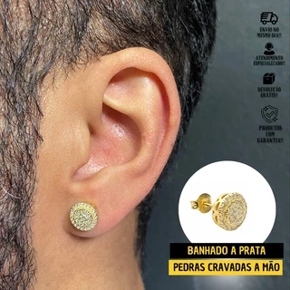 Brinco De Ouro Redondo Cravejado De Zircônia Com 40 pedras Masculino Unidade Banhado Ouro 24k em Oferta na Shopee