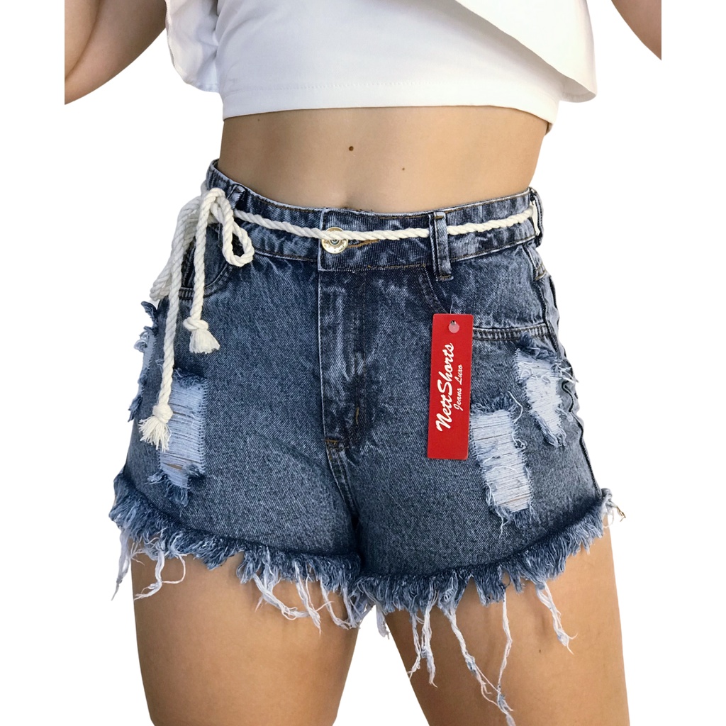 Short cintura alta hot sale com laço jeans