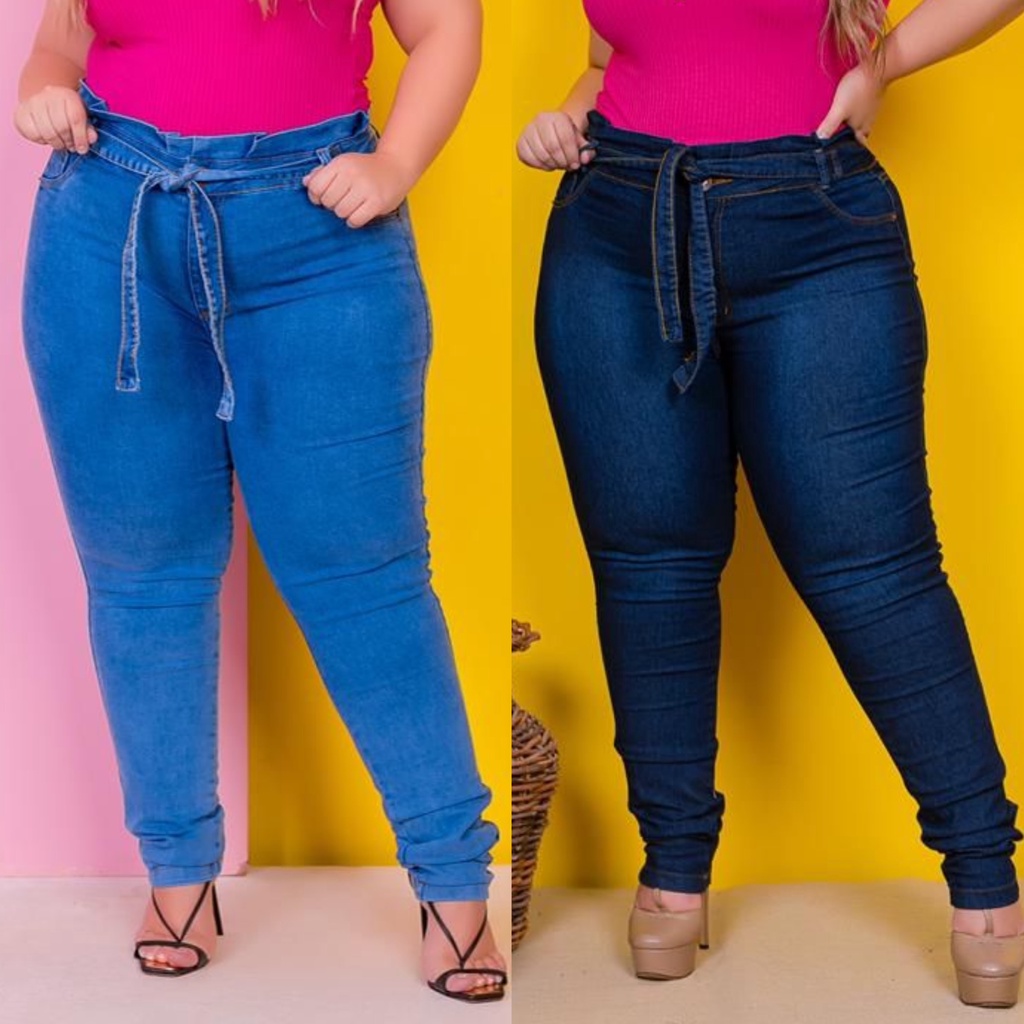 Max Premium Jeans  Calça Jeans Plus Size Feminina Tradicional Com Ziper na  Barra Skinny Lycra