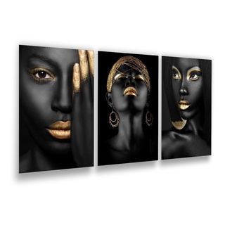 Quadro Decorativo Mulher Negra Dourada Gold Para Sala Quarto REF:045Ke