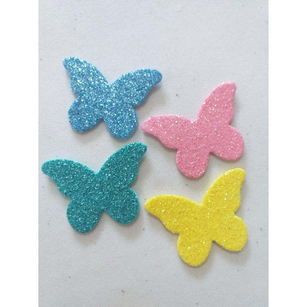 Borboleta Eva Glitter 4,5 Cm Bolo Fake 50 Unidades