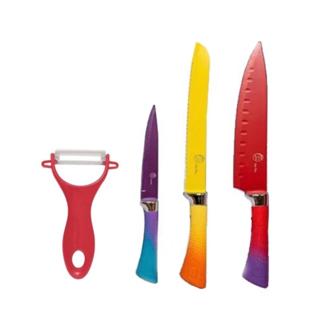 Kit facas cozinha e descascador colorido 4 peças Safe Buy