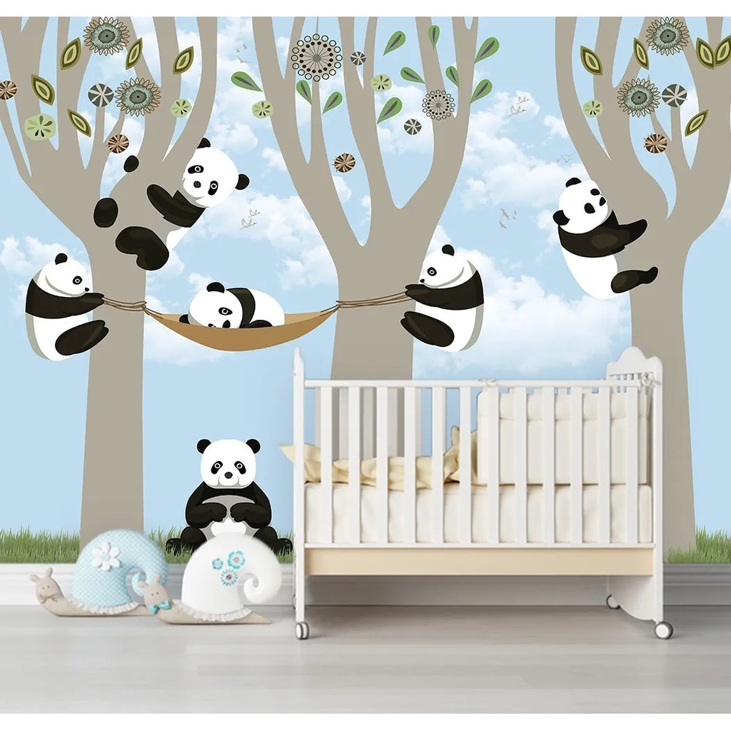 Quadro Infantil Bebê Kit Urso Panda Desenho Com 3 - 20x20 - Branco