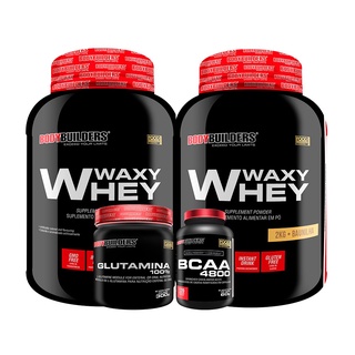 Kit 2x Whey Protein Waxy Whey Pote 2kg + Glutamina 100% 300g + BCAA 4800 120 Cápsulas - Kit Para Ganho Muscular e Desempenho Físico - Bodybuilders