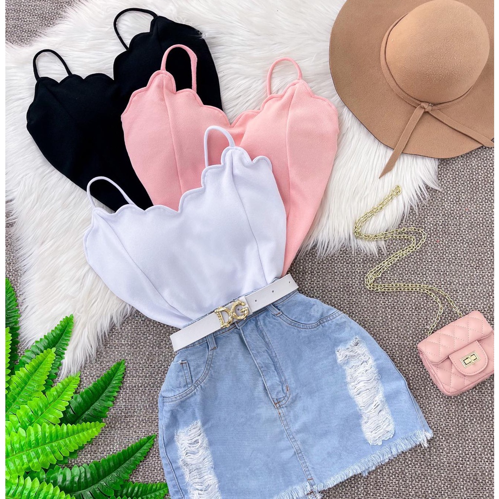 Kit 3 Peças Blusa nuvem crepe feminina com boje roupa barata modinha do  verão elegante acinturada alça fina