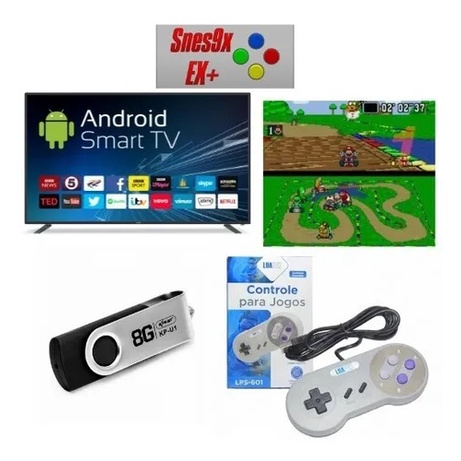 Transforme Tv Android Emulador Snes + Controle + Pen Drive