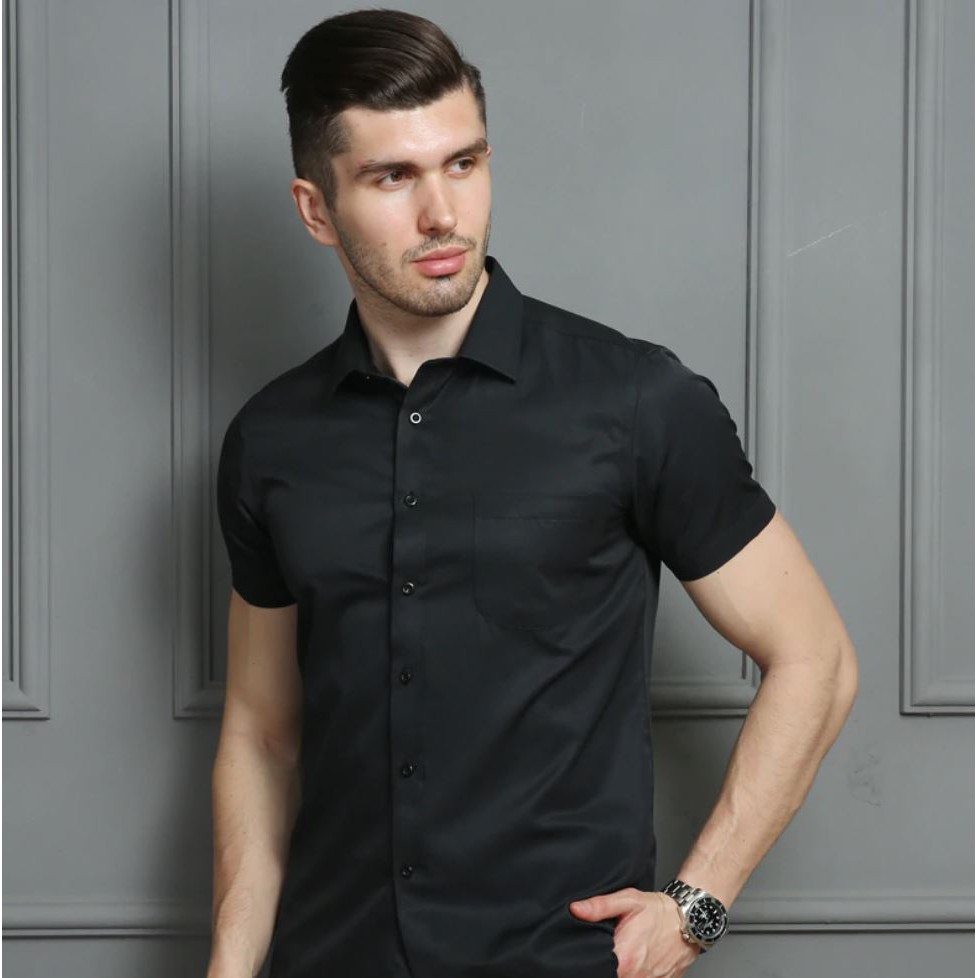 Camisa manga curta preta hot sale masculina