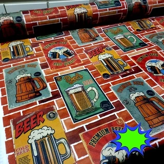 TNT Estampado Boteco Retrô Chopp Caneca Cerveja 2,00m X 1,40m.Tipo Tecido, Para Festas, Decoração, ou como Papel de Parede.