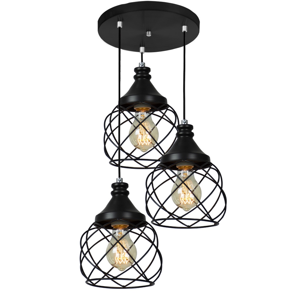 Lustre Pendente Triplo Esfera Aramado Preto Cm Shopee Brasil