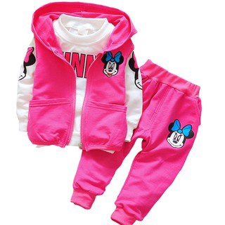 2022 Infantil Primavera E Outono Minnie mouse Três Peças Traje Para Meninas Colete + Camiseta + Roupa De Calça De 1-4 Anos De Idade