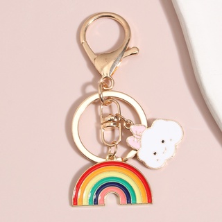 Chaveiro De Esmalte Fofo Porta-Chaves Nuvem De Arco-Íris Anel Linha Colorido