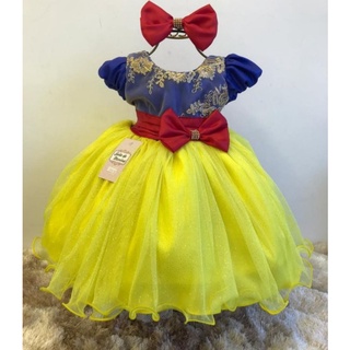 Vestido Infantil Fantasia Branca De Neve Disney Tam 6 a 12