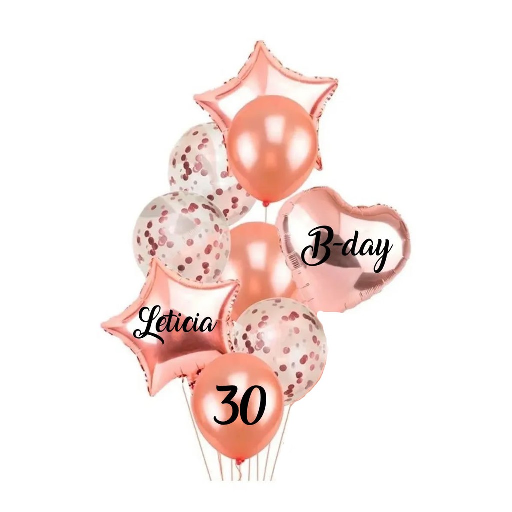 Kit Balões Rose Gold - balões Látex e Metalizado com nome e idade ou cartela para personalizar