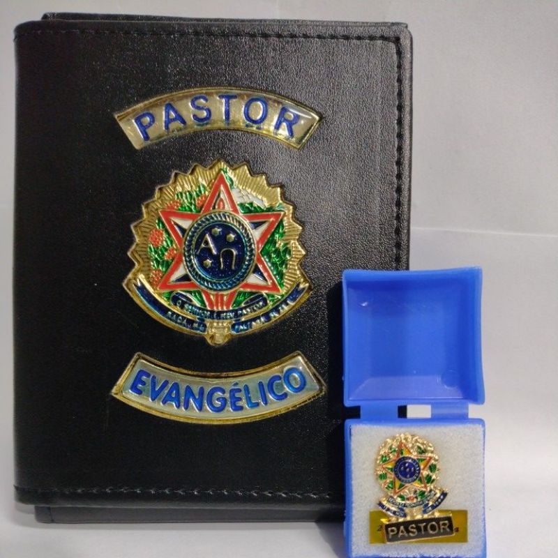 Carteira porta cheque em couro Pastor Evangélico (Brasão República)