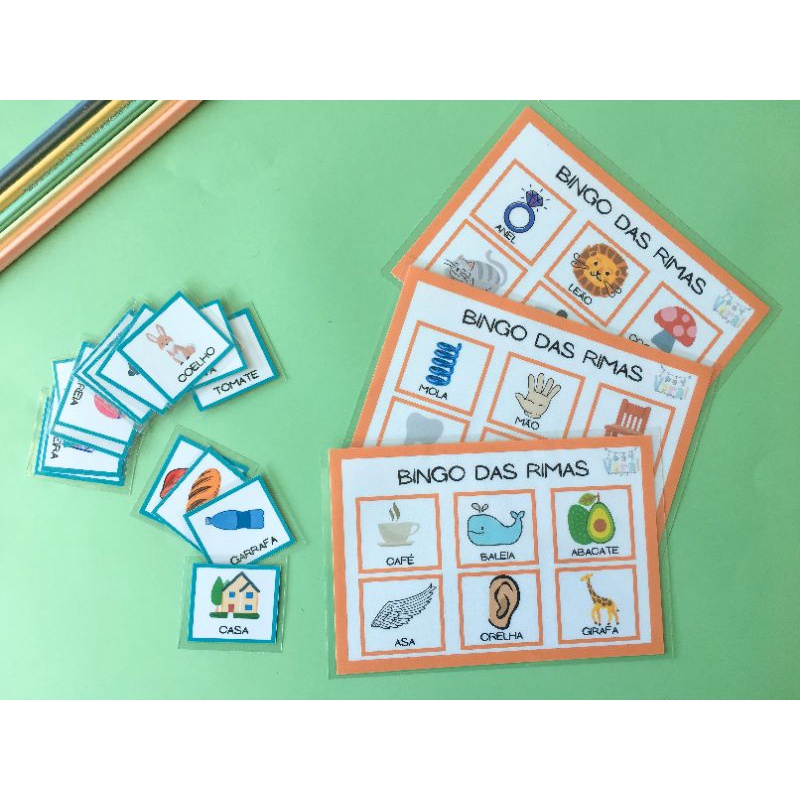 Jogo de alfabetização Bingo das Rimas Jogo educativo Consciência fonológica