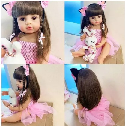 Boneca Bebê Reborn 55cm Corpo Siliconado Banho Cabelo Cacheado Tiara  Gatinha Saia Bailarina Branca Sandália Original Chupeta Mamadeira Linda - S  F Inforcell