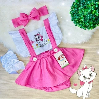 Jardineira Saia Gatinha Marie + Faixinha de Cabelo