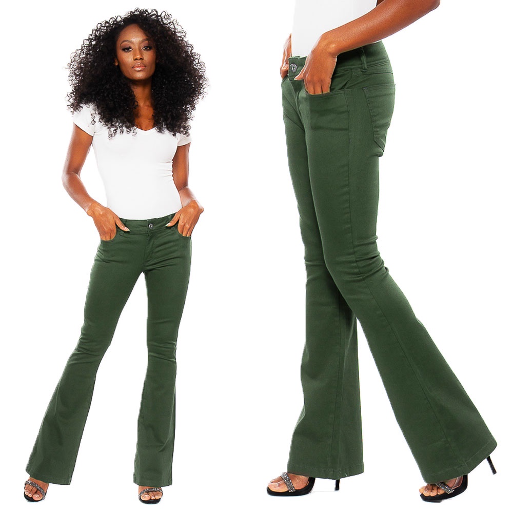 Calça verde sale flare