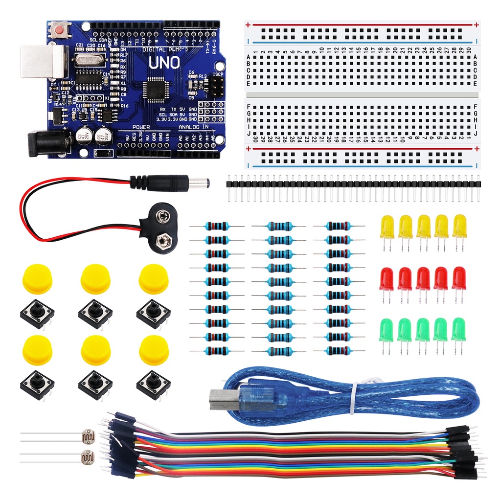 Kit Iniciante UNO R3 400 Ponto Mini Breadboard LED Jumper Botão Para Arduino