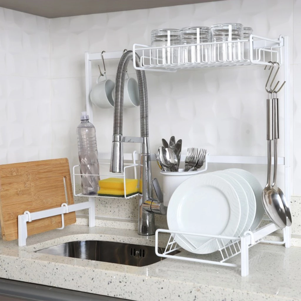 Escorredor de Pratos Cozinha Suspensa Autosustentável Bancada em Aço 63cm 14 Peças Organizador para Cozinha Xícaras, Talheres