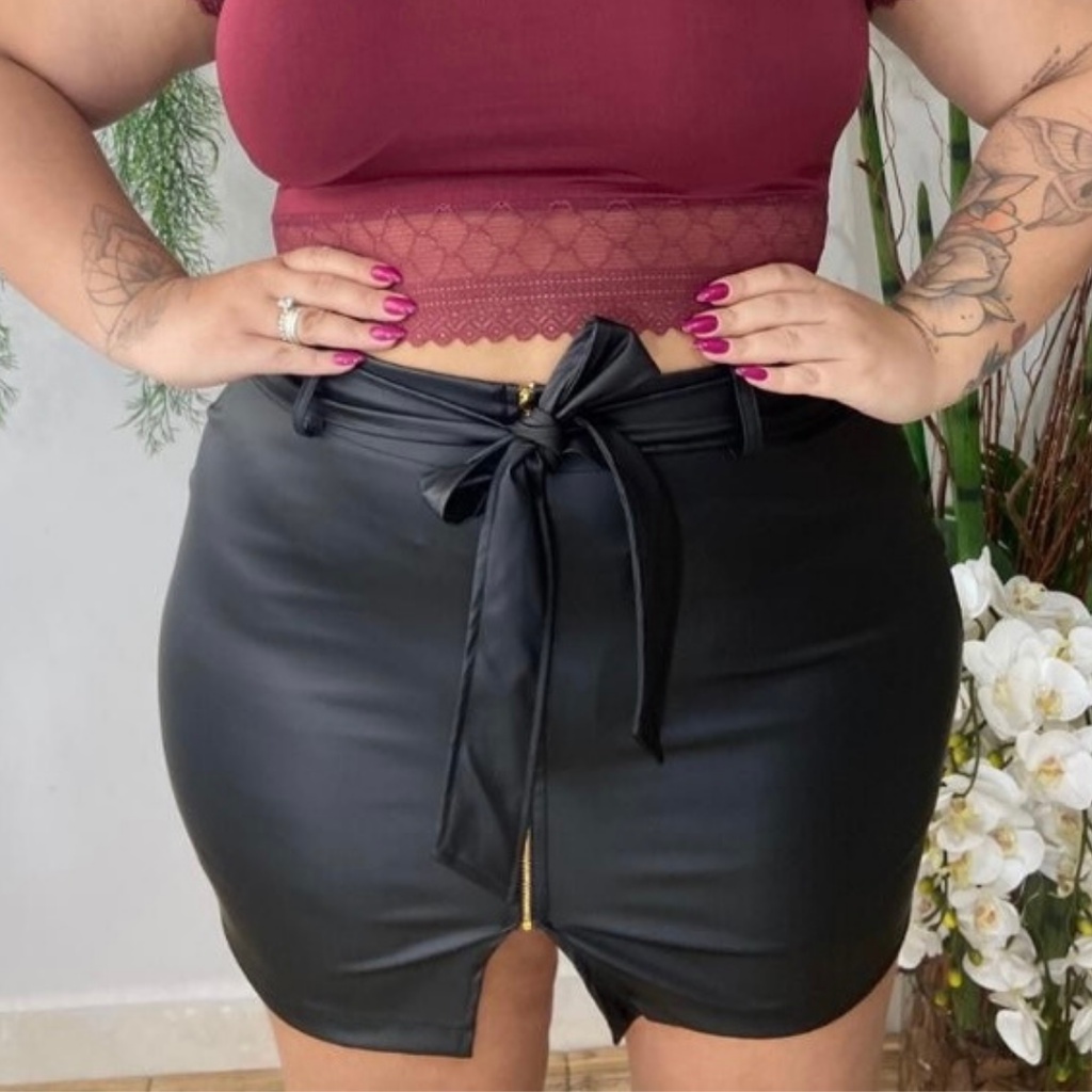 Saia de couro com ziper sales plus size