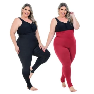Kit Com 2 Legging Plus Size Modela Cintura e aperta barriga Cós Super Alto Em Suplex Academia Yoga Treino