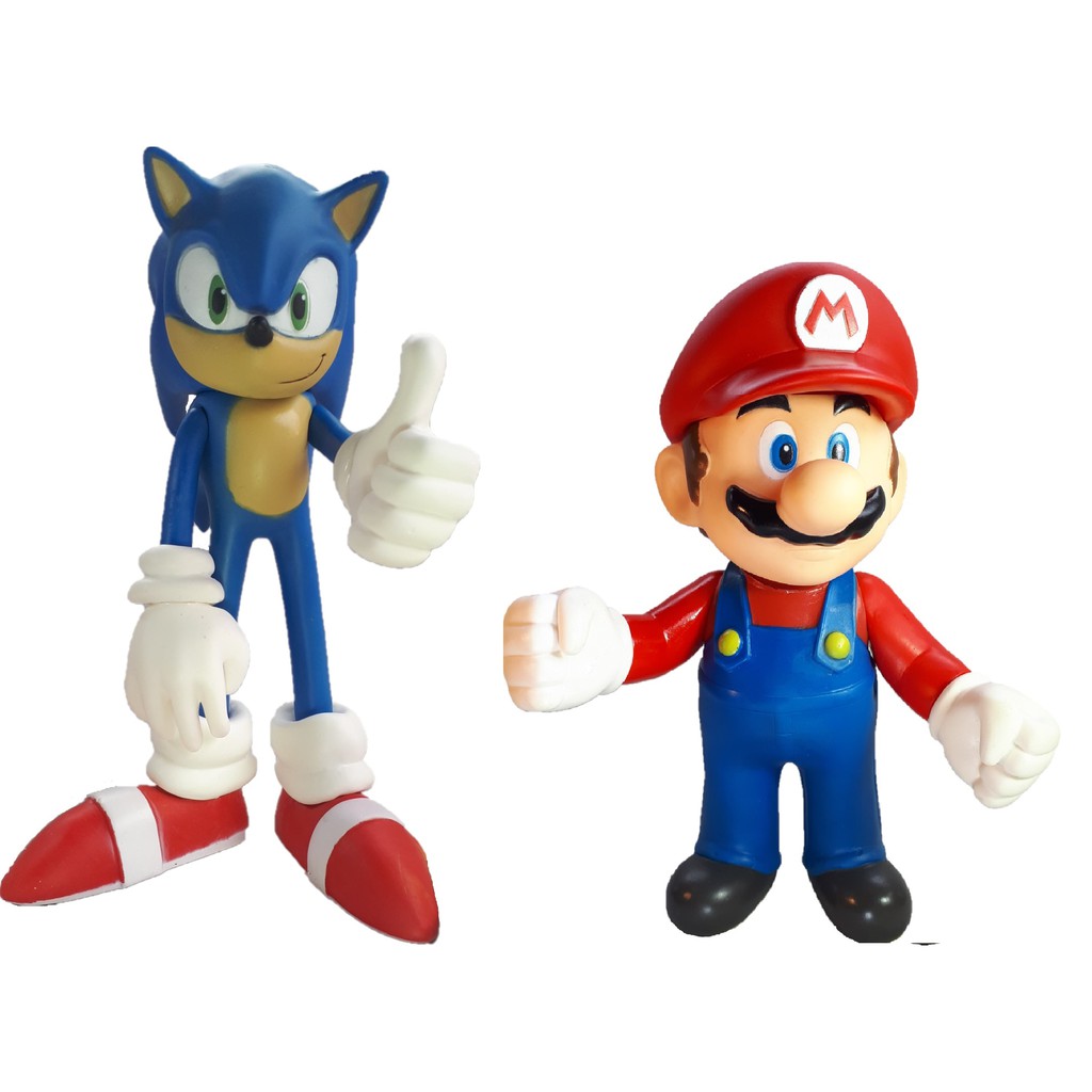 Kit Boneco Sonic 26cm e Super Mario 22cm Articulados Super