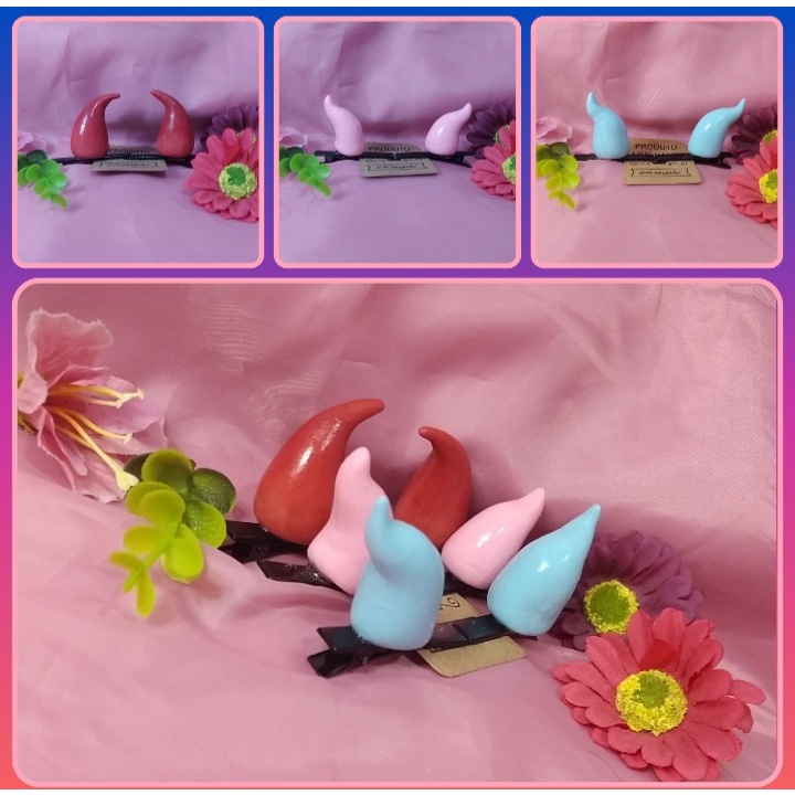 Chifres em presilha artesanais kawaii dark aesthetic pastel