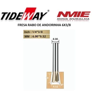 Fresa Rabo De Andorinha Haste 6mm X 3/8'' (9.52mm) TNM