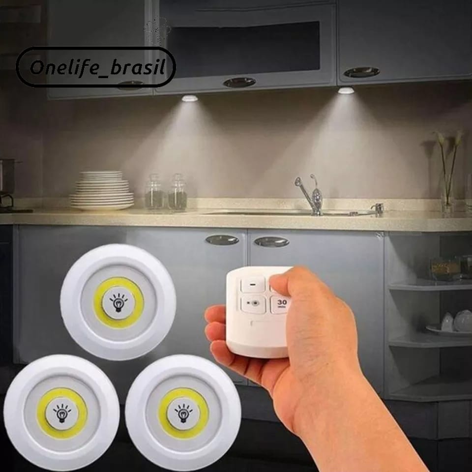 Luminária Kit 3 Lâmpada Led Spot Sem Fio Controle Remoto