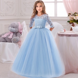 Vestido longo para adolescentes e meninas, vestido de princesa elegante,  vestido para meninas, vestido de festa, casamento, dama de honra, Azul, 3-4  Anos