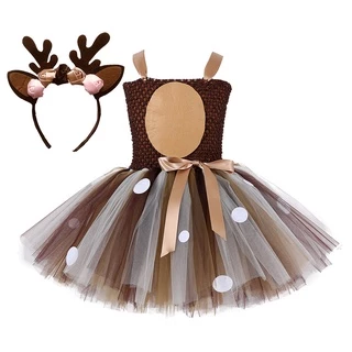Fantasia Infantil Feminina De Tutu Cosplay Com Estampa De Rena Natalina