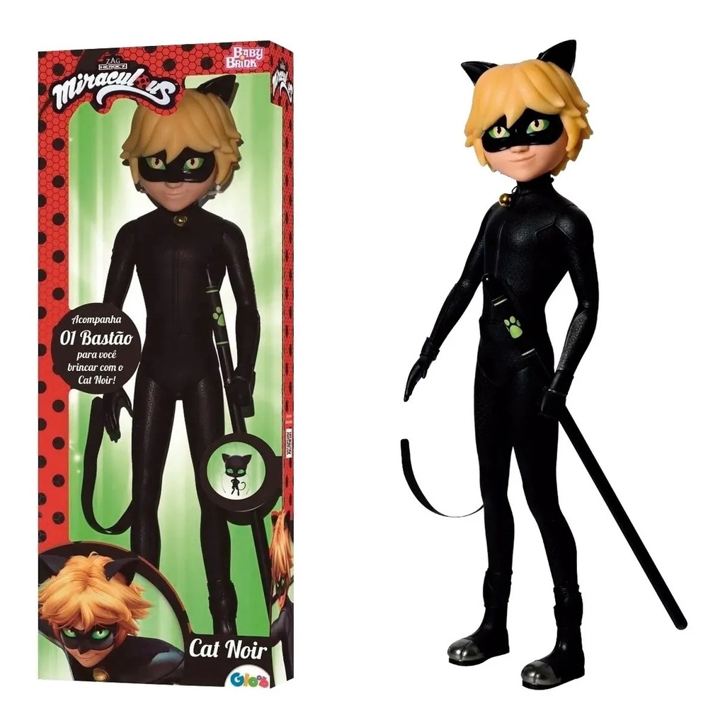 Boneco Miraculous Cat Noir Original Com Bastão + 3 Anos - Baby Brink ...