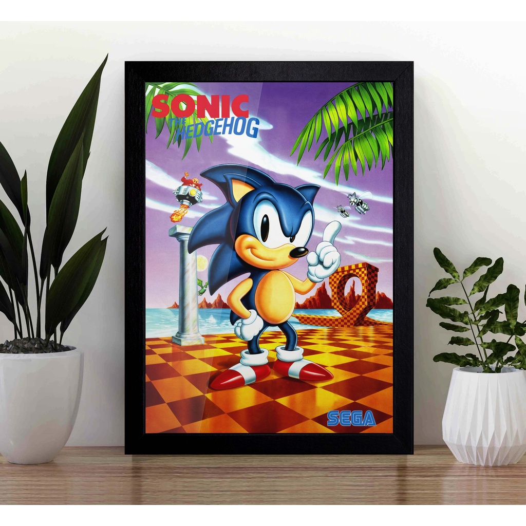 Quadro Sonic A3 - com Acrílico Na Frente (Tamanho 45.5 X 33 Cm) - Várias Artes à escolha - Poster Gamer com Moldura