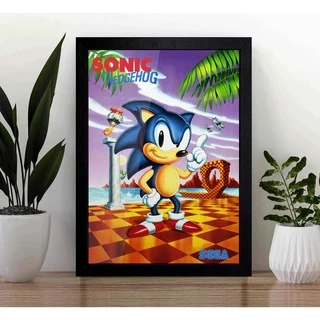 Quadro Sonic A3 - com Acrílico Na Frente (Tamanho 45.5 X 33 Cm) - Várias Artes à escolha - Poster Gamer com Moldura