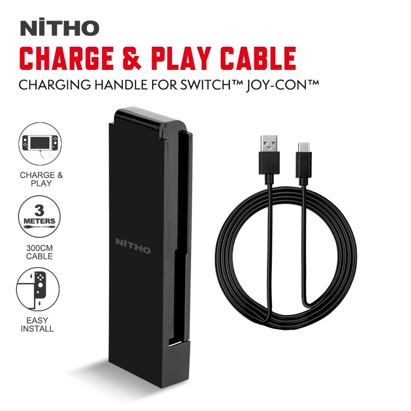 NiTHO Switch Joy-Con CHARGE & PLAY CABLE 3m , Punho De Carregamento Compatível Com Controlador Nintendo