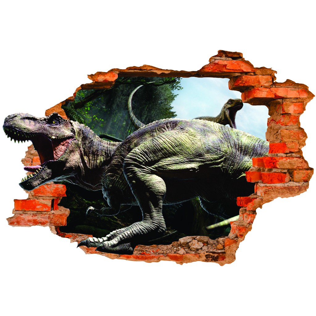Adesivo de Parede Janela Falsa Dinossauro T-Rex Mod 02- Pequeno 55x40cm