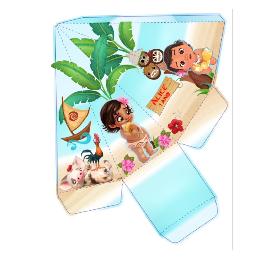 10 Caixas Pirâmide Personalizadas Tema Moana Baby Lembrancinha