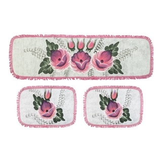 Kit Tapete Cozinha Emborrachada 3 Pcs Pintado Bico Franja