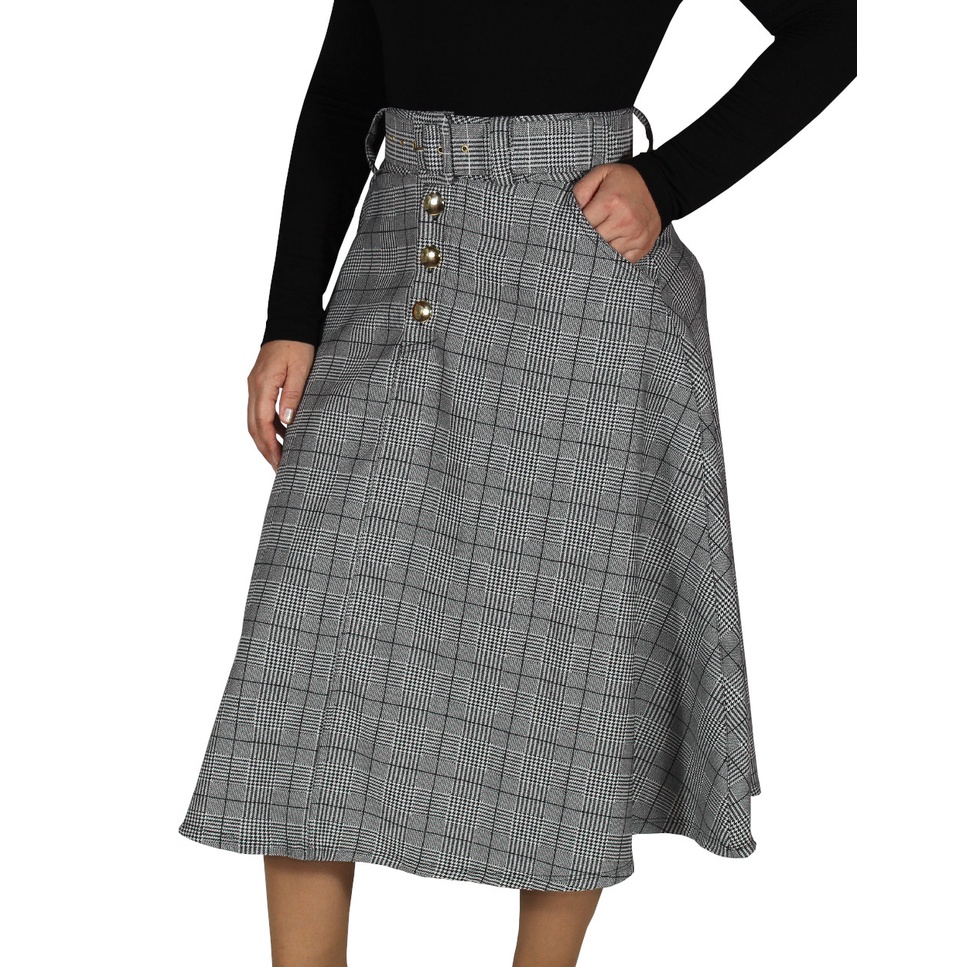 Saia Xadrez Midi Colegial Vintage Cosplay Blogueira Barato Retrô