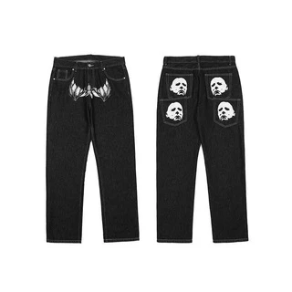 Calça Jeans Masculina Estampada Paródia High Street Divertida Solta Reta Casual y2k