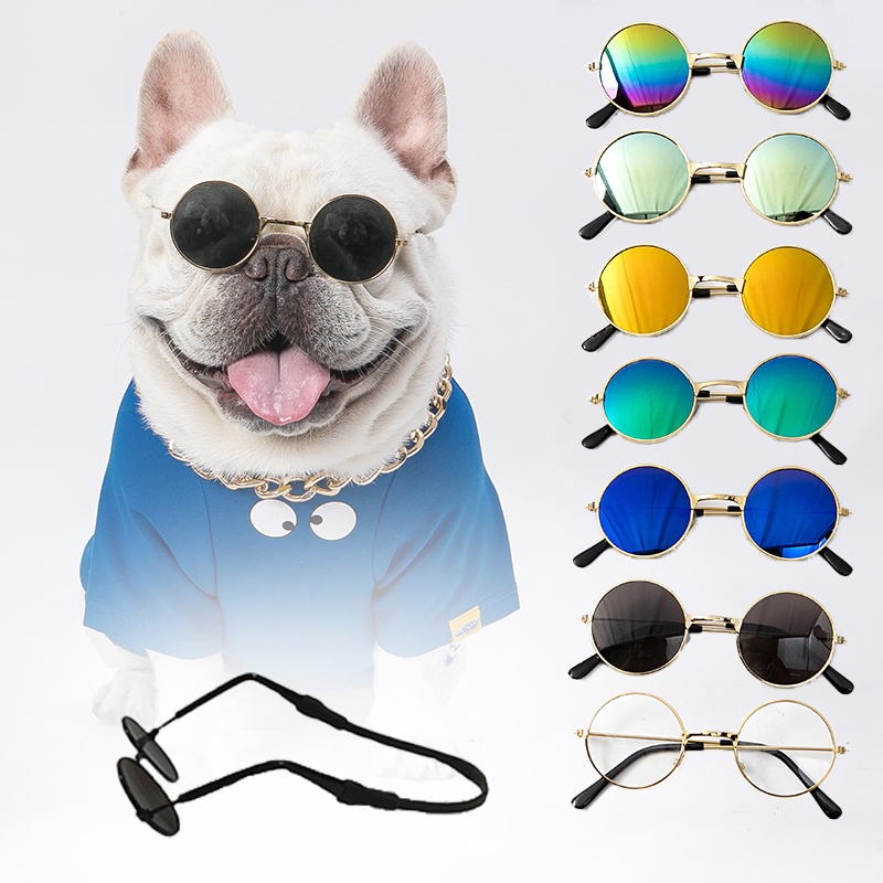 Black Funny Cat Small Dog Sunglasses Vintage Round Metal Reflection Sunglasses Pet Photos Cool Props Accessories Dog Sunglasses Apparel And Accessories