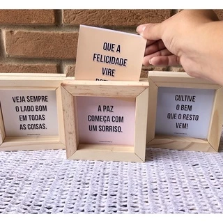 Quadro Cards 6 Mensagens - Frases Positivas | Quadro Madeira | Decoração quarto / sala | Casa | Escritório