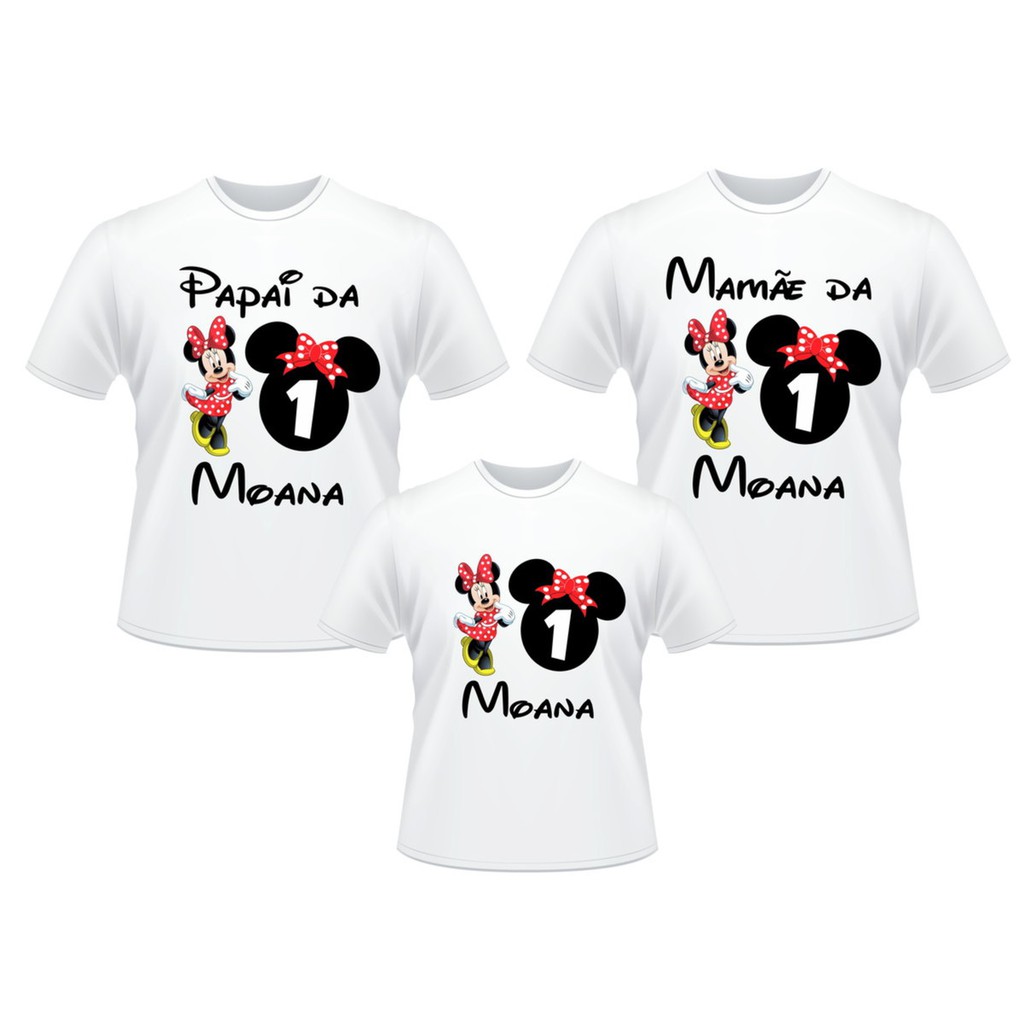 Kit 3 Camisas Personalizadas - Minnie Vermelha