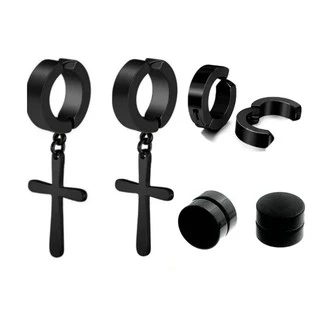 Kit 3 Pares Brinco Brincos Masculino Feminino Argola Em Aço Inox Cruz Crucifixo De Pressão não precisar de Furo