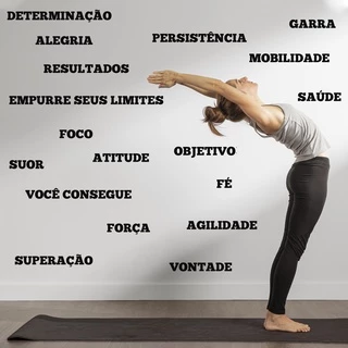 Adesivo Kit 18 Palavras Motivação Academia Ambiente Fácil Aplicação Força Garra